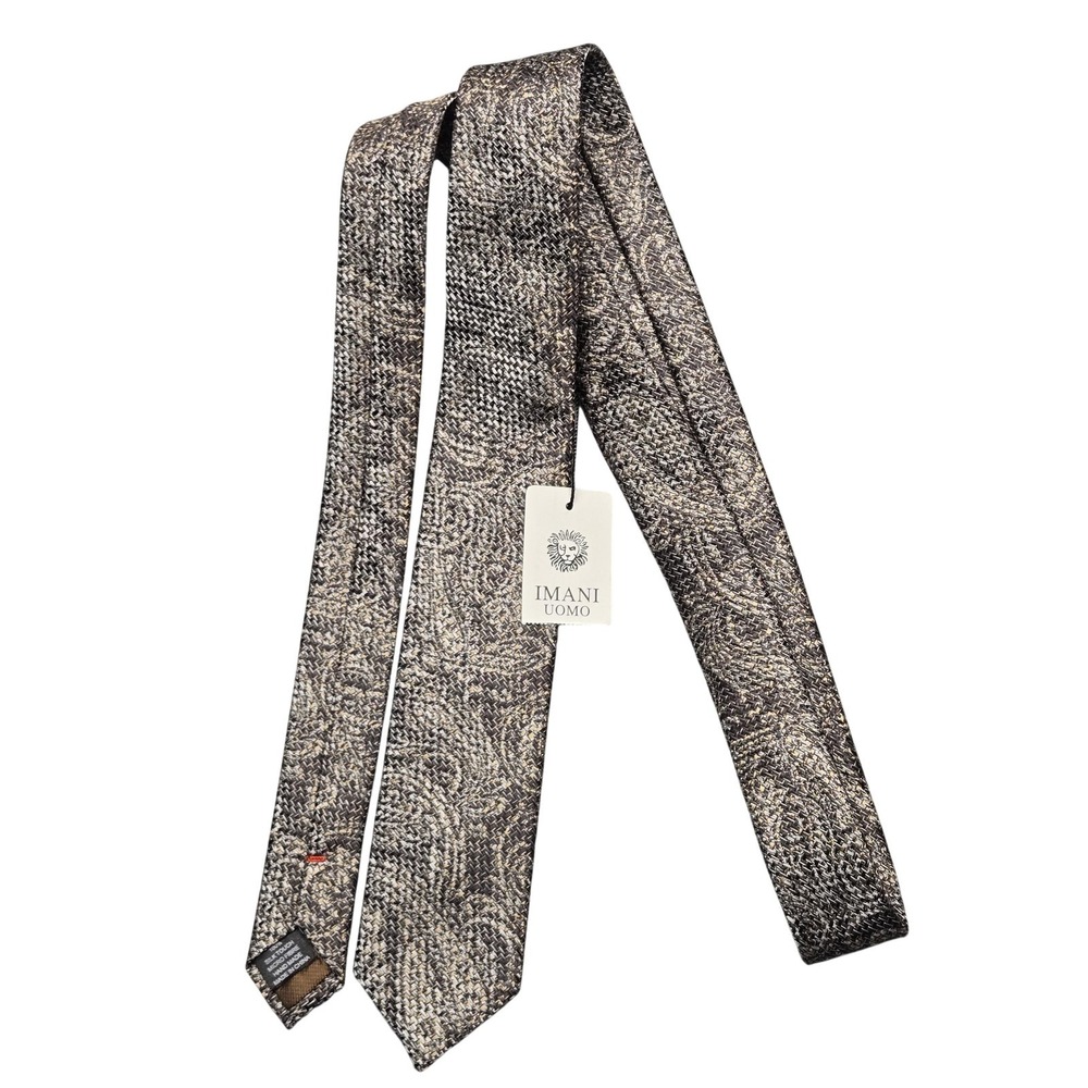 Imani Uomo Tie Mens One Size Brown‎ Paisley Silk Touch Microfiber Woven Classic